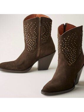 Dan Post Suede Studded Boots Womens 9 Chocolate Brown Steampunk Western Cowgirl